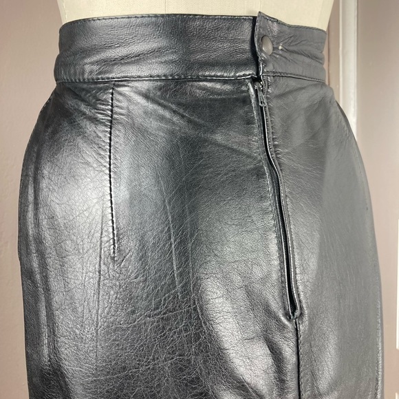 Black Leather Midi Skirt - Made in Italy - 27”W - Picture 8 of 14